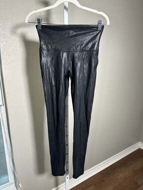 Spanx Women's Faux Leather High-Rise Leggings Black Size Medium Petite